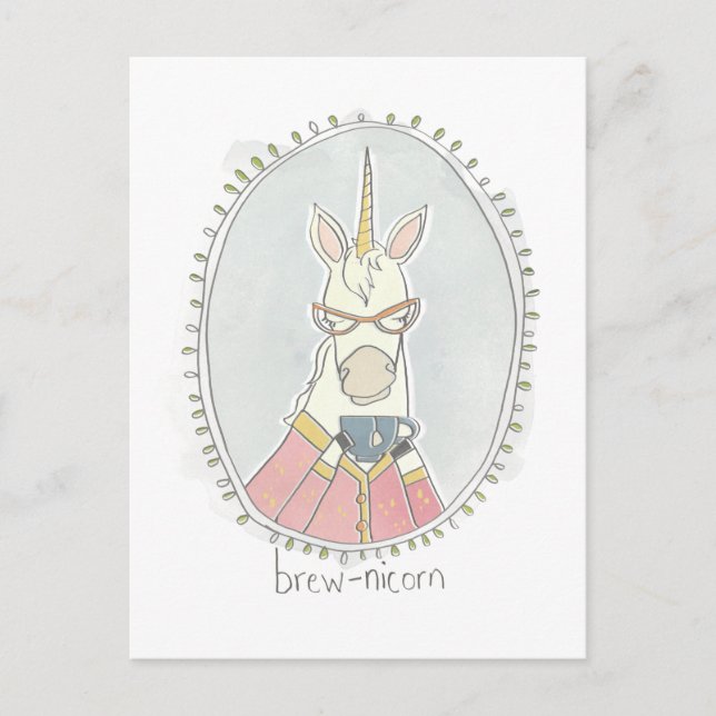 Cartão Postal Cutie cafeinado | Brew Unicorn (Frente)