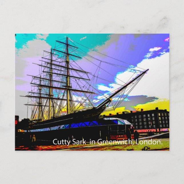 Cartão Postal Cutty Sark em Greenwich, Londres. (Frente)