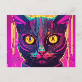 Cartão Postal Cyber Cat Psicodélico
