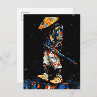 Cartão Postal Cyber Ninja Palette Knife Neon Orange Impasto