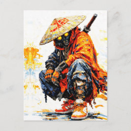 Cartão Postal Cyber Samurai Palette Knife Neon Orange Impasto