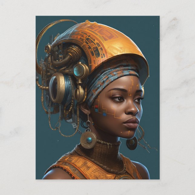 Cartão Postal Cyberpunk Black Woman Science Fiction (Frente)