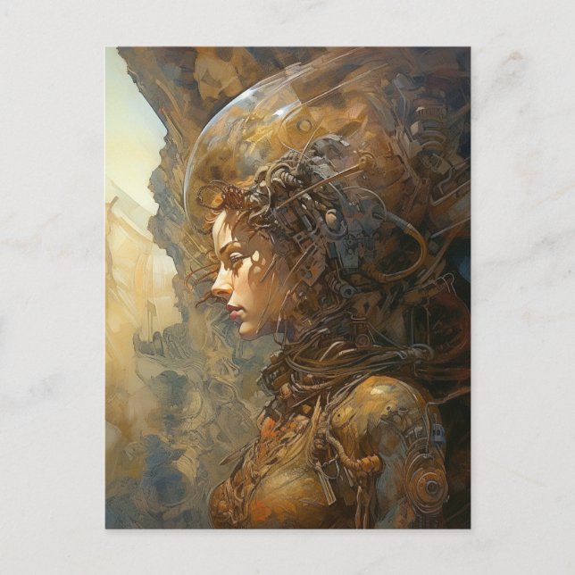 Cartão Postal Cyberpunk Cyborg Woman Science Fiction (Frente)