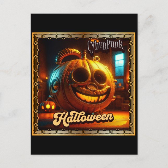 CARTÃO POSTAL CYBERPUNK HALLOWEEN PUMPKIN (Frente)