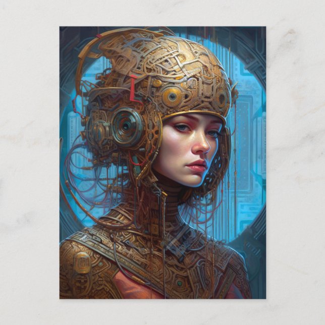 Cartão Postal Cyberpunk Woman Science Fiction (Frente)