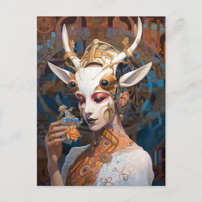 Cartão Postal Cyborg Antelope Mulher Robô Ficção Científica (Frente)