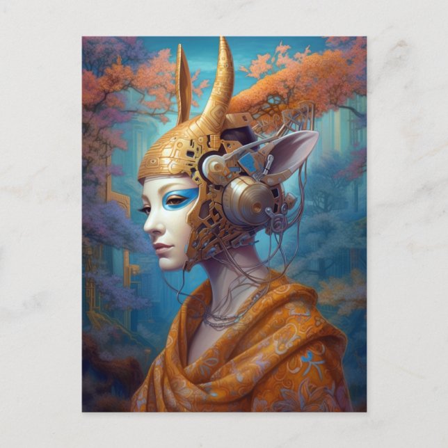 Cartão Postal Cyborg Antelope Mulher Robô Ficção Científica (Frente)