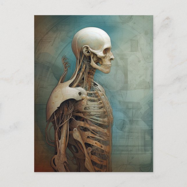 Cartão Postal Cyborg Skeleton Futurística Science Fiction (Frente)