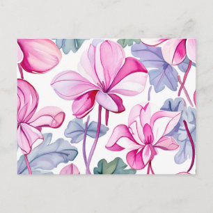Cartão Postal Cyclamen Floral em Delicate Pink e White