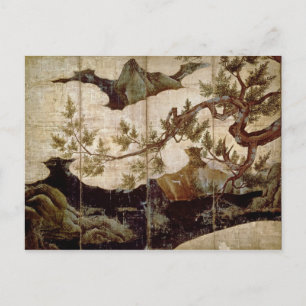 Cartão Postal Cypress de Kano Eitoku, período Muromanchi