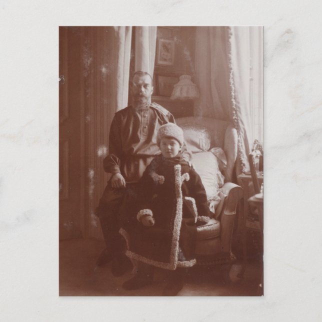 Cartão Postal czar Nicolas da Rússia e Tsarevitch Alexis Romanov (Frente)
