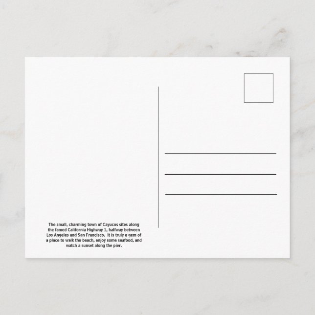 Cartão postal da autoestrada 1 da Califórnia (Verso)