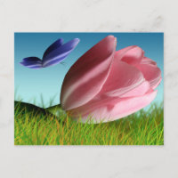 Cartão Postal da Borboleta Roxa Tulipa Rosa da Pri