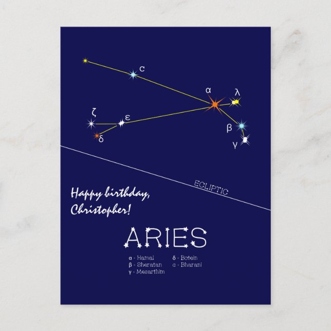 Cartão Postal da Constelação Zodiacal Áries (Frente)