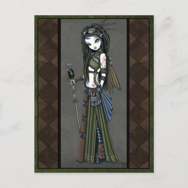 Cartão Postal da Fada Aeronauta Steampunk "Nuvem E (Frente)