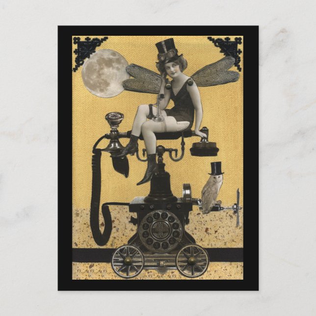 Cartão Postal da Fada do Telefone Steampunk (Frente)