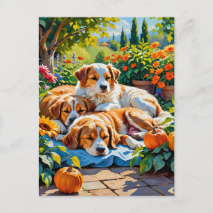 Cartão Postal da Família do Cão Autumn Bliss