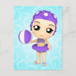 Cartão Postal da Festa na Piscina da Menina Chibi