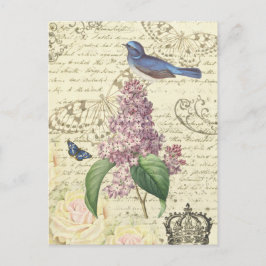 Cartão postal da Girly Vintage com aves e lilás