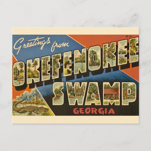 Cartão postal da Okefenokee Swamp GA (Frente)