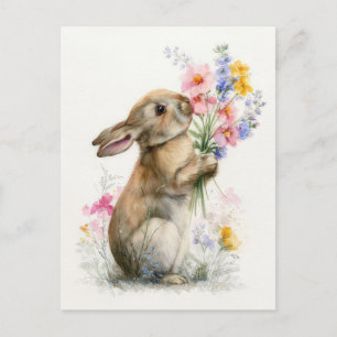 Cartão postal da Páscoa com flores e coelho da Pás