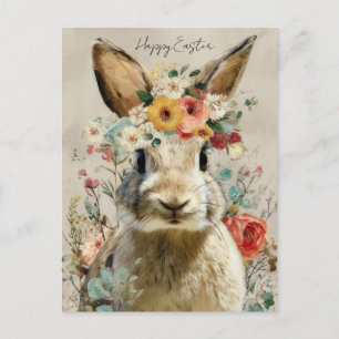 Cartão postal da Páscoa com flores e coelho da Pás