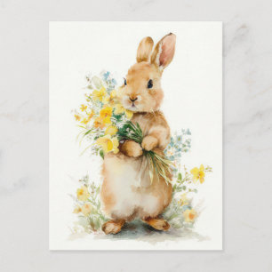 Cartão postal da Páscoa com flores e coelho da Pás