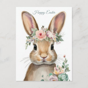 Cartão postal da Páscoa com flores e coelho da Pás
