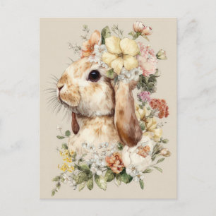 Cartão postal da Páscoa com flores e coelho da Pás
