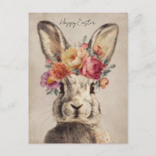 Cartão postal da Páscoa com flores e coelho da Pás