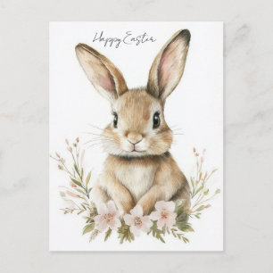 Cartão postal da Páscoa com flores e coelho da Pás