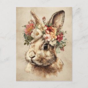Cartão postal da Páscoa com flores e coelho da Pás
