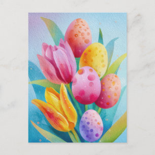 Cartão postal da Páscoa com Flores e Ovos de Pásco