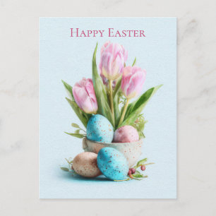 Cartão postal da Páscoa com Flores e Ovos de Pásco