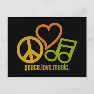 Cartão postal da Peace Love Music, personalizável