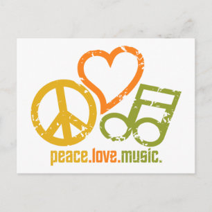Cartão postal da Peace Love Music, personalizável