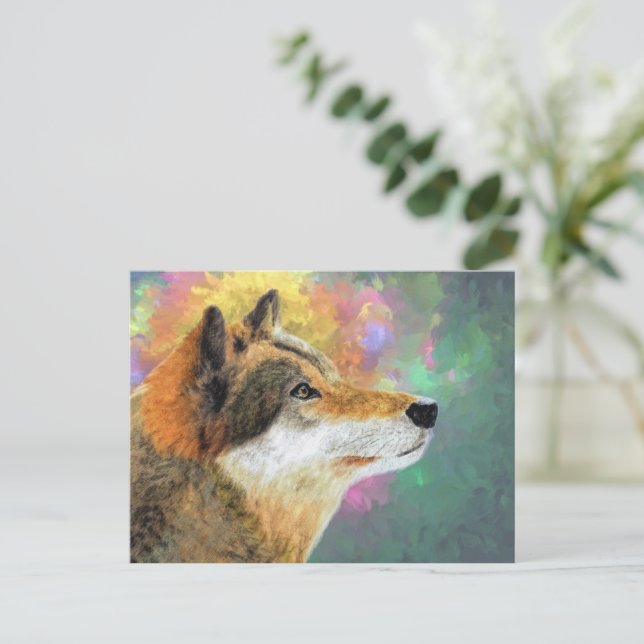 Cartão Postal da Pintura de Lobo | Natureza Artíst (Em pé/Frente)