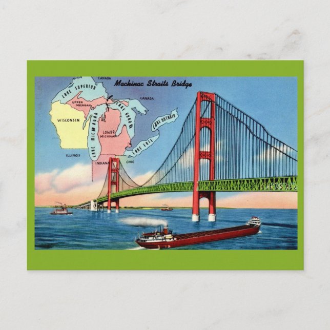 Cartão postal da ponte da Ilha Mackinac (Frente)