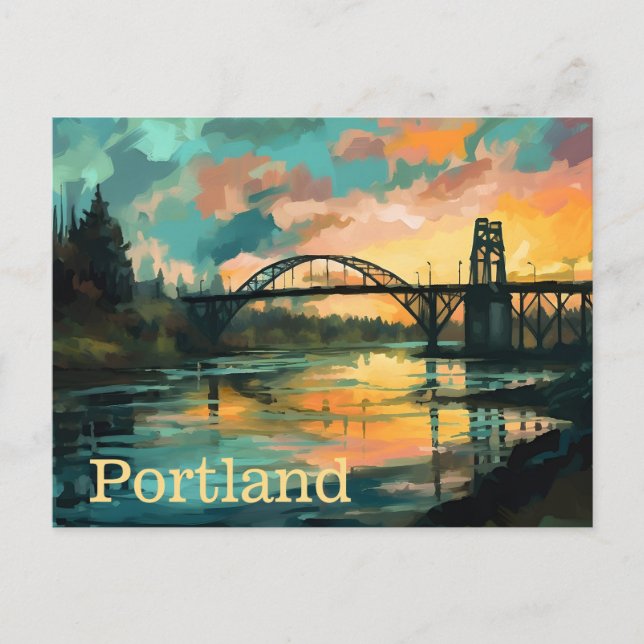 Cartão postal da ponte sobre o rio Sunset Portland (Frente)