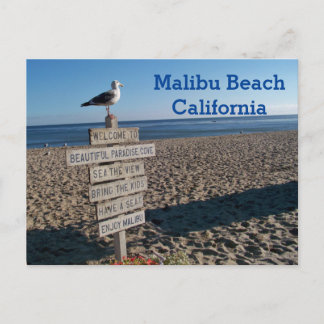 Cartão postal da praia de Malibu - Placa da gaivot