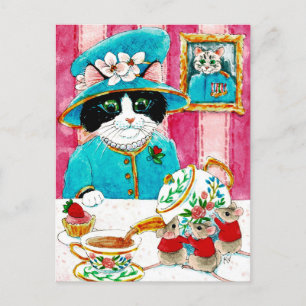 Cartão postal da Rainha Gata Elizabeth Cat Tea