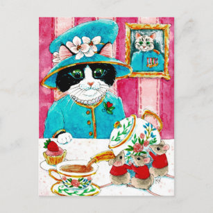 Cartão postal da Rainha Gata Elizabeth Cat Tea