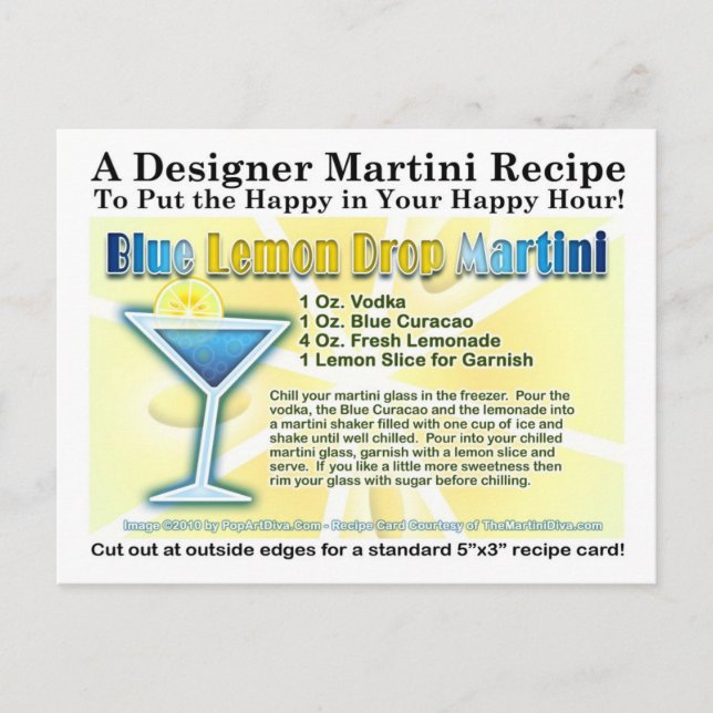 Cartão postal da receita do Martini Blue Lemon Dro (Frente)