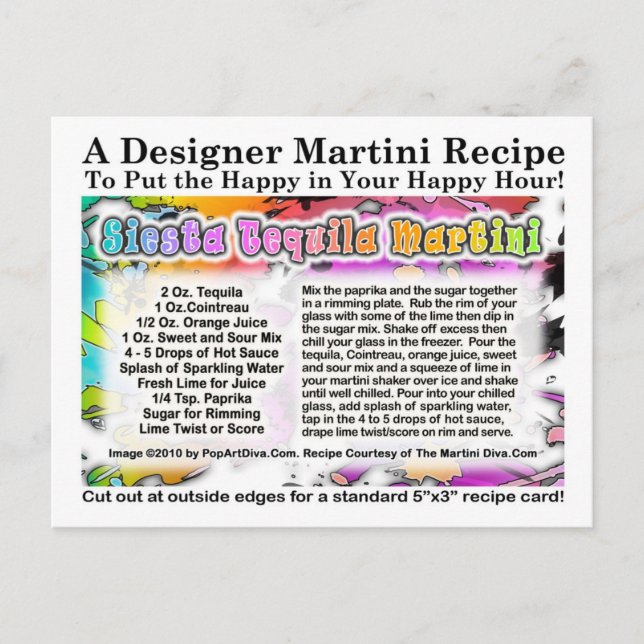 Cartão postal da receita do Siesta Tequila Martini (Frente)