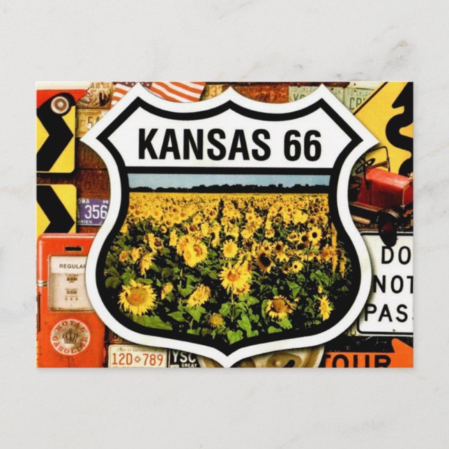 Cartão postal da Rota 66 no Kansas (Frente)