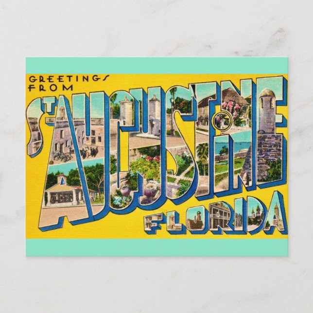 Cartão postal da Rua Retro Augustine Florida (Frente)