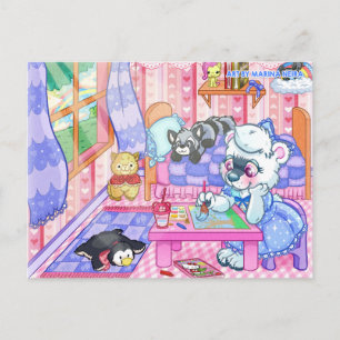 Cartão postal da sala feliz do gatinho