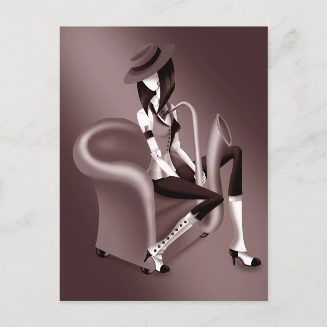 Cartão Postal da Senhorita Saxofonista com Charme  (Frente)