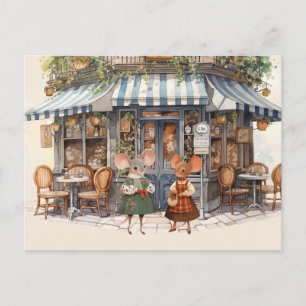 Cartão postal da série "Mice Town" - Vamos com chá