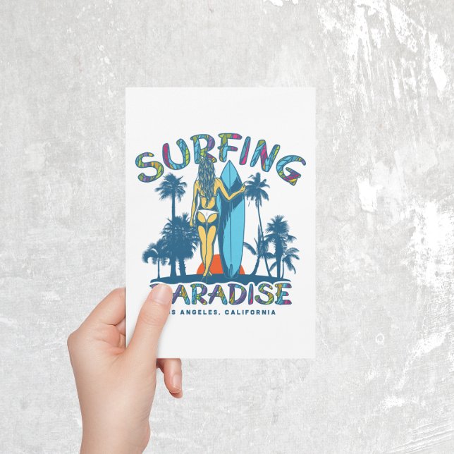 Cartão postal da Surfer Girl Vintage California (surfing paradise vintage postcard)